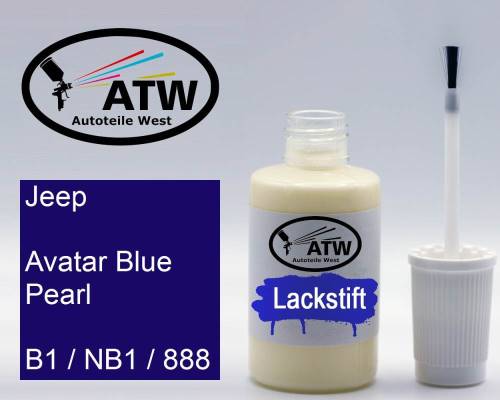 Jeep, Avatar Blue Pearl, B1 / NB1 / 888: 20ml Lackstift, von ATW Autoteile West.